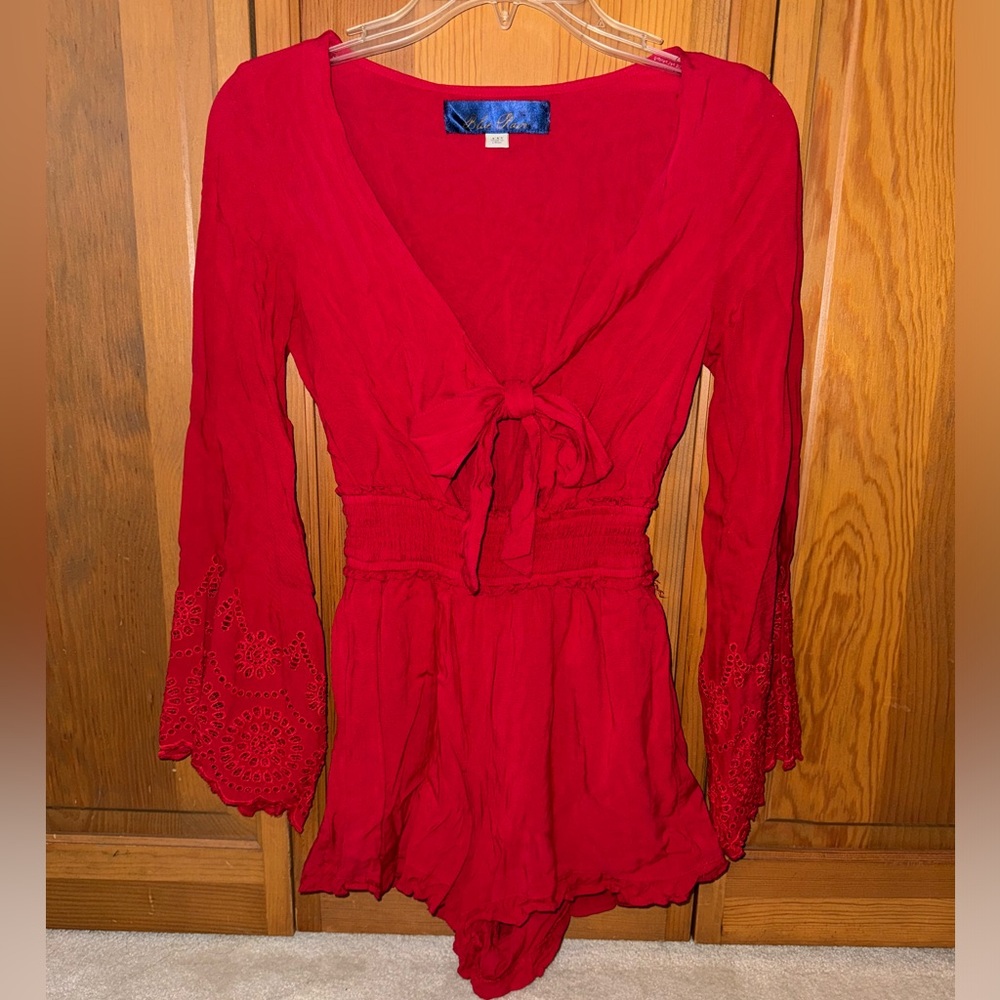 Blue Rain Vibrant Red Romper
